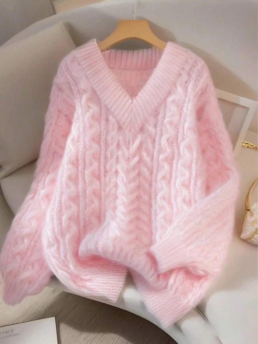 Petra Cable Knit Ribbed Chunky Knit Sweater - front view