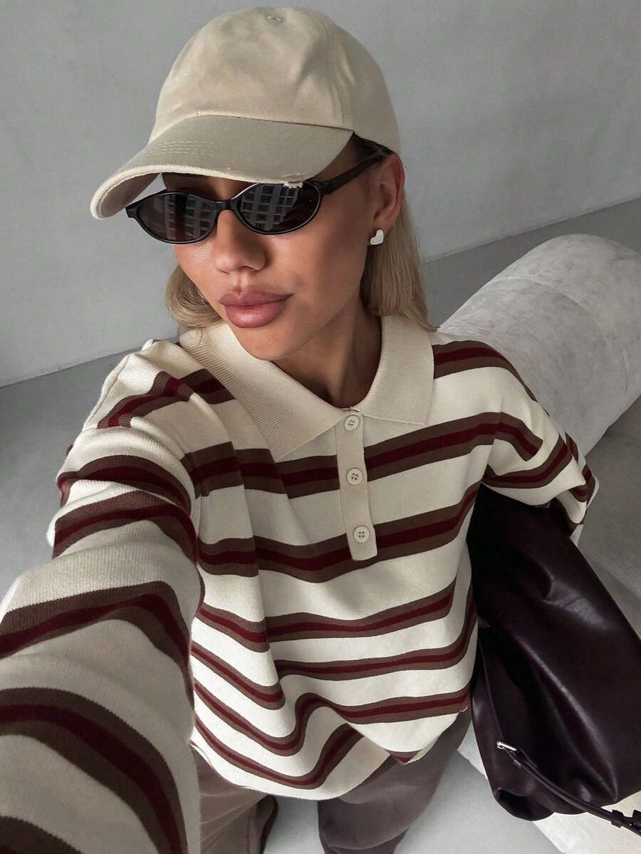 Ida Striped Drop Shoulder Loose Fit Sweater - view 6