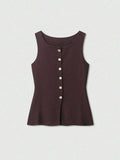 Selin Ribbed Button Front Sleeveless Top - view 15