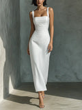 Sable White Textured Midi Dress - front view