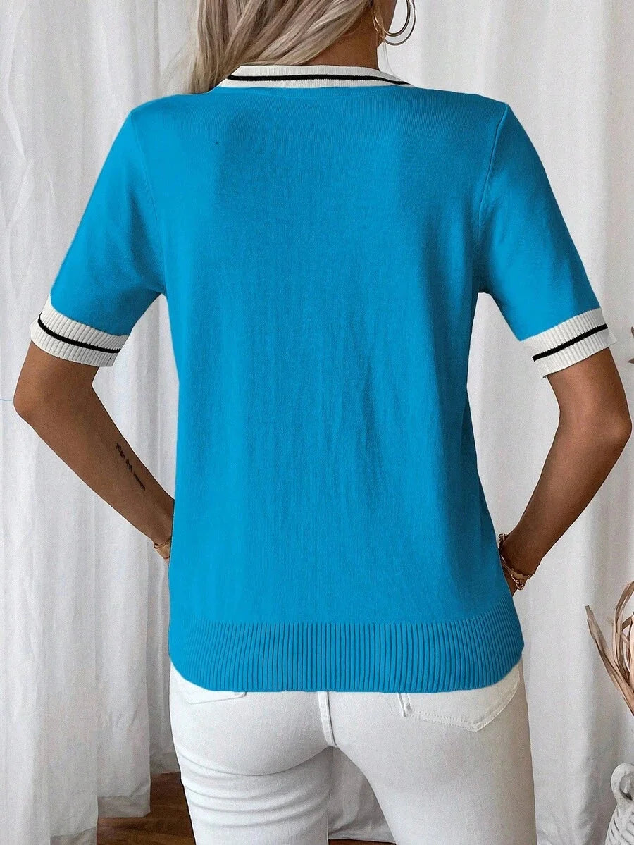Fleur Contrast Panel V Neck Sweater - view 9