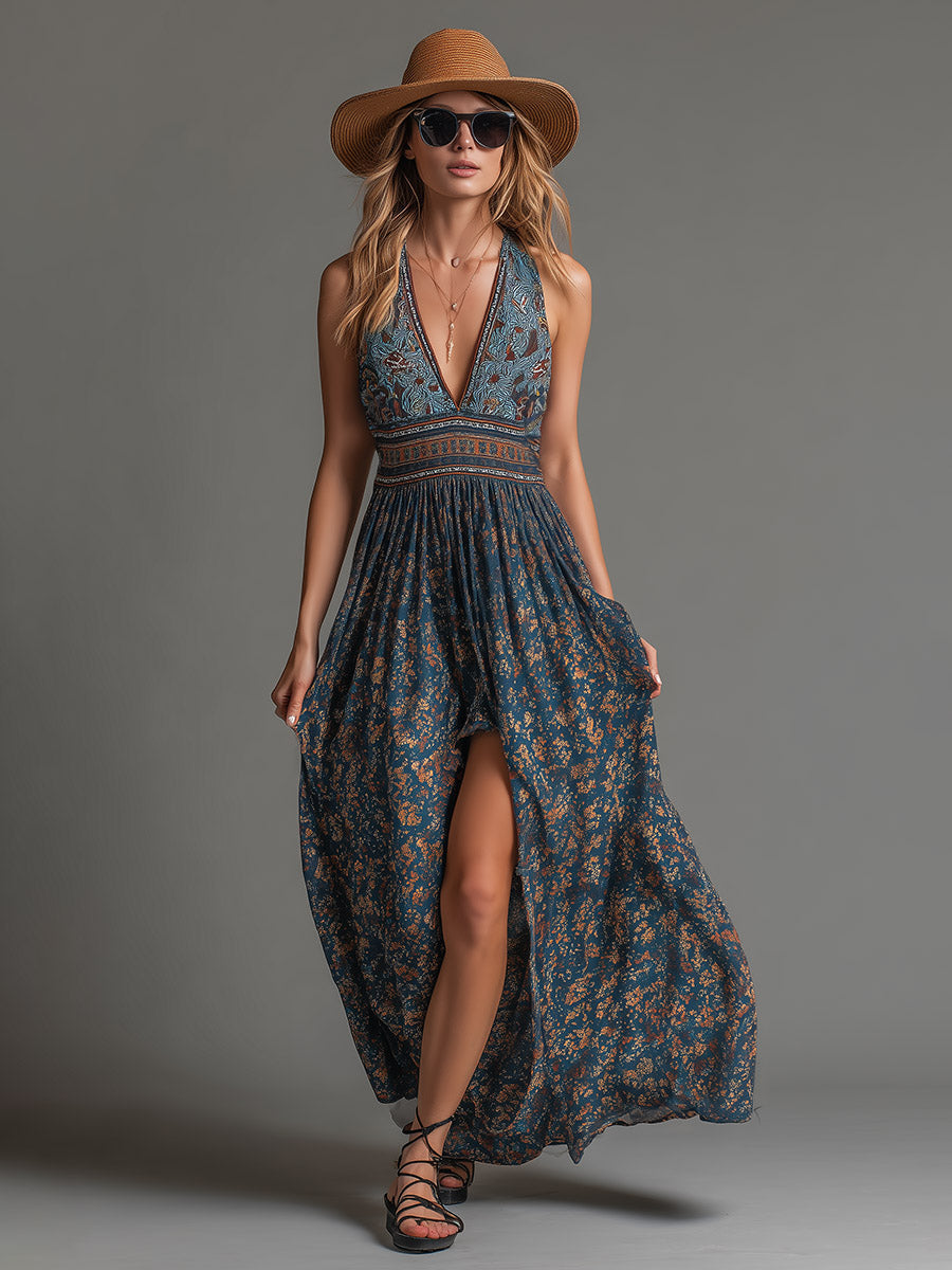 Evadine - Women's Floral Chiffon Maxi Dress Bohemian