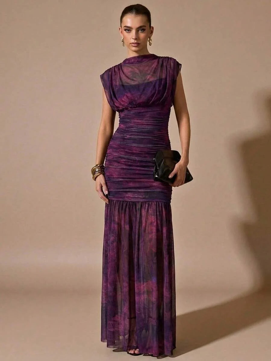 Sloane Ruched Draped Maxi Dress - view 9