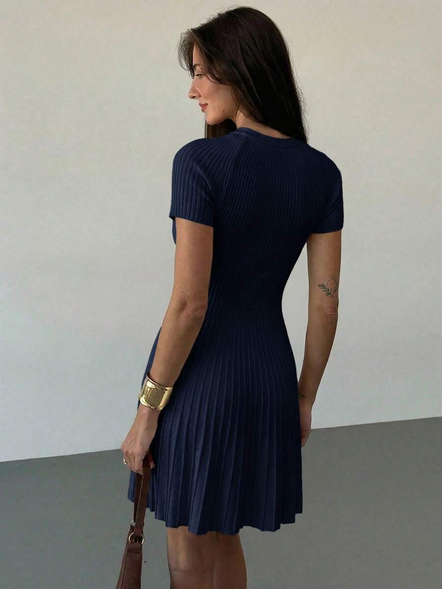 Ava Ribbed Pleated Keyhole Mini Dress - view 2