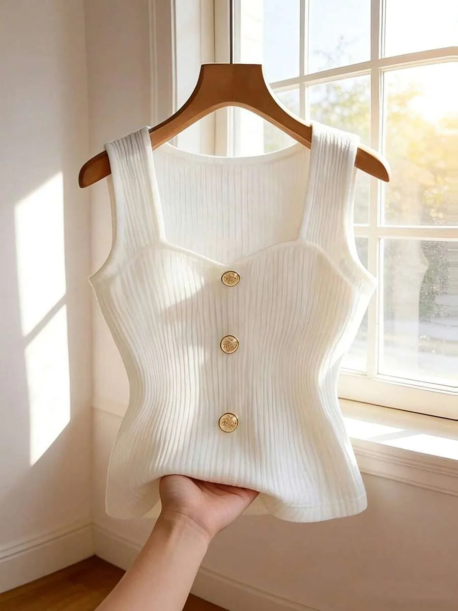 Lara Ribbed Sleeveless Button Front Shirt - front view