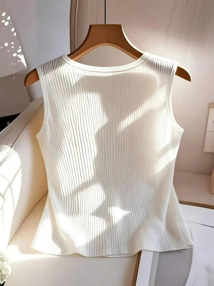 Lara Ribbed Sleeveless Button Front Shirt - view 2