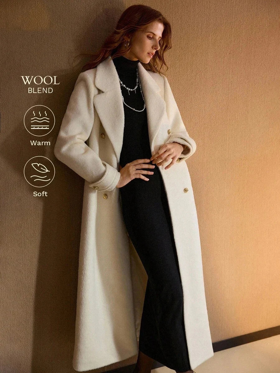 Lea Belted Double Breasted Notch Lapel Longline Overcoat - front view