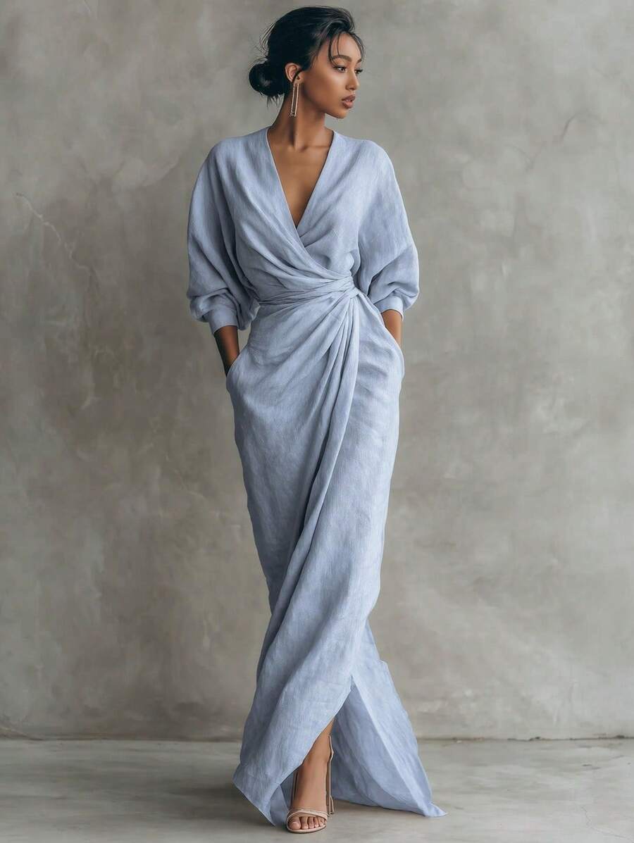 Tabitha V Neck Batwing Sleeve Maxi Dress - front view
