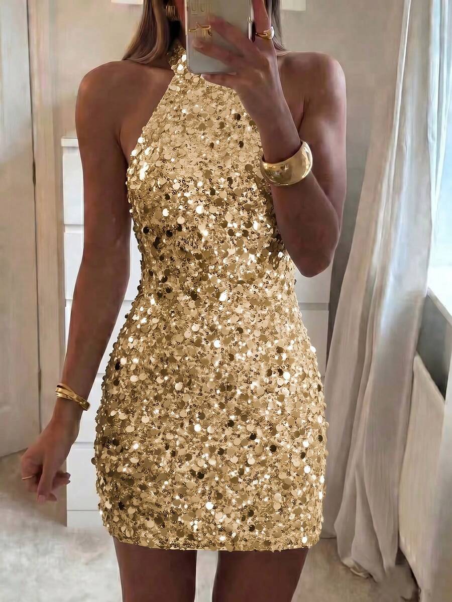 Reese Sequin Halter Neck Mini Dress - view 6