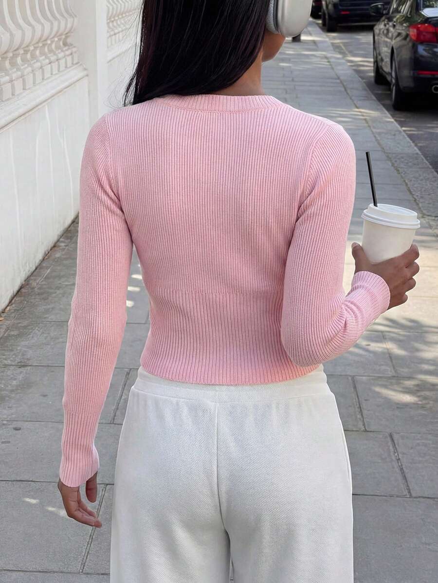 Mira Ribbed Button Front Cropped Cardigan - view 4