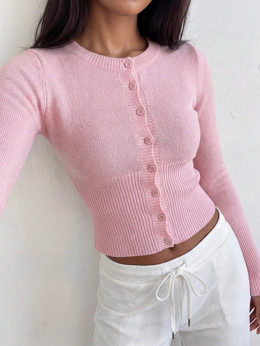 Mira Ribbed Button Front Cropped Cardigan - view 2