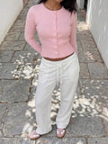 Mira Ribbed Button Front Cropped Cardigan - front view