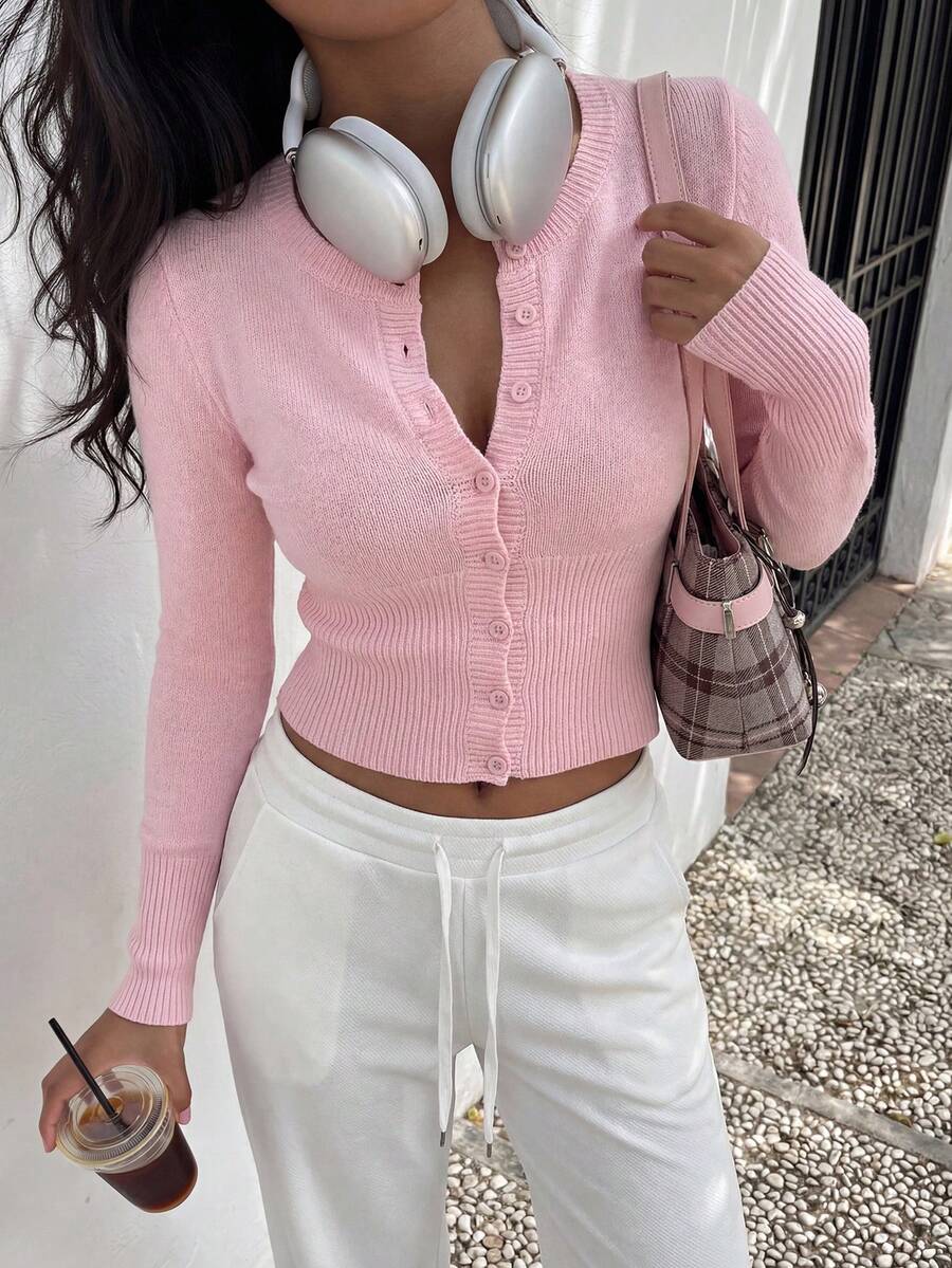 Mira Ribbed Button Front Cropped Cardigan - view 5