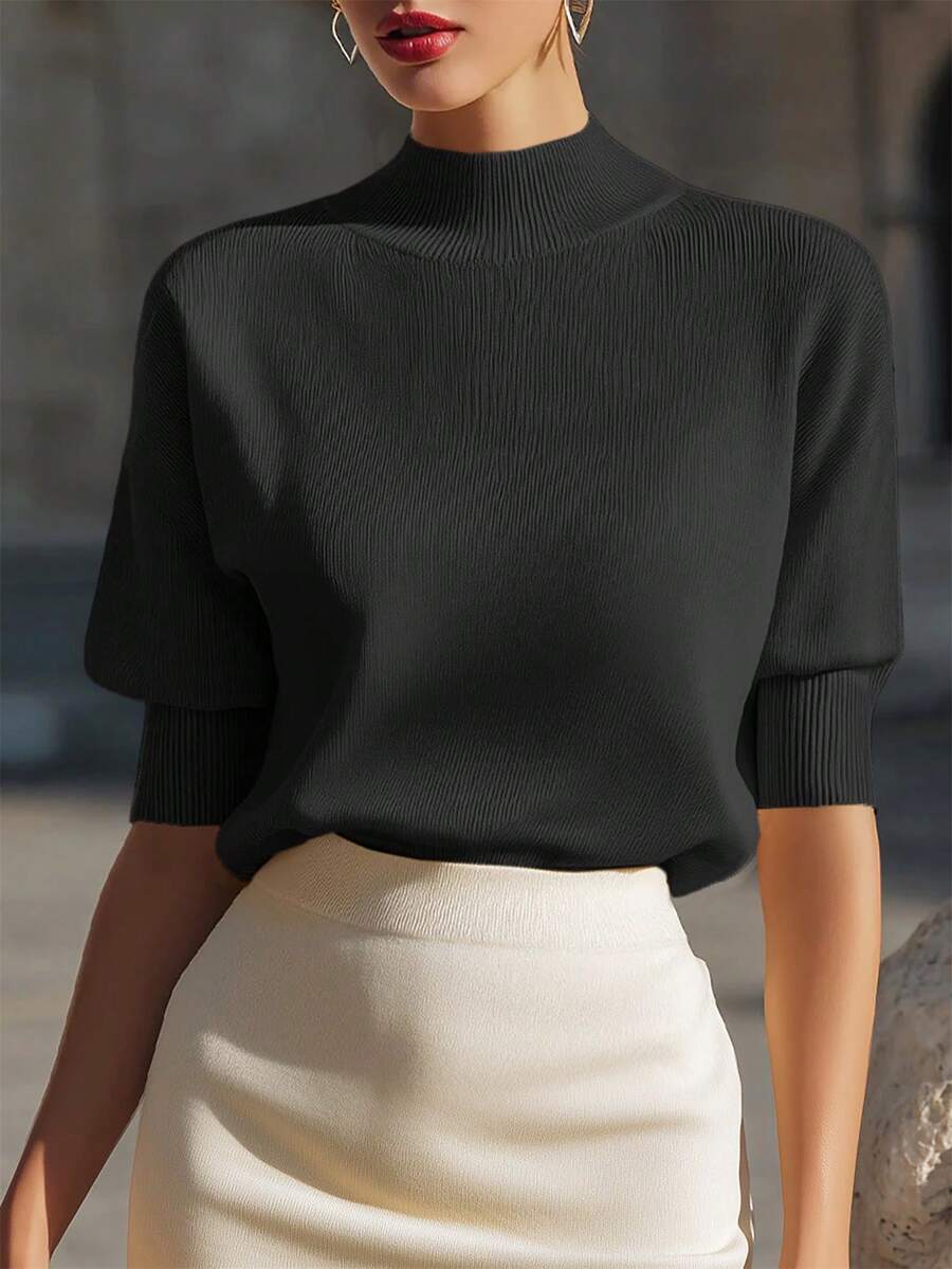 Sofia Ribbed Stand Collar Drop Shoulder Sweater - view 5