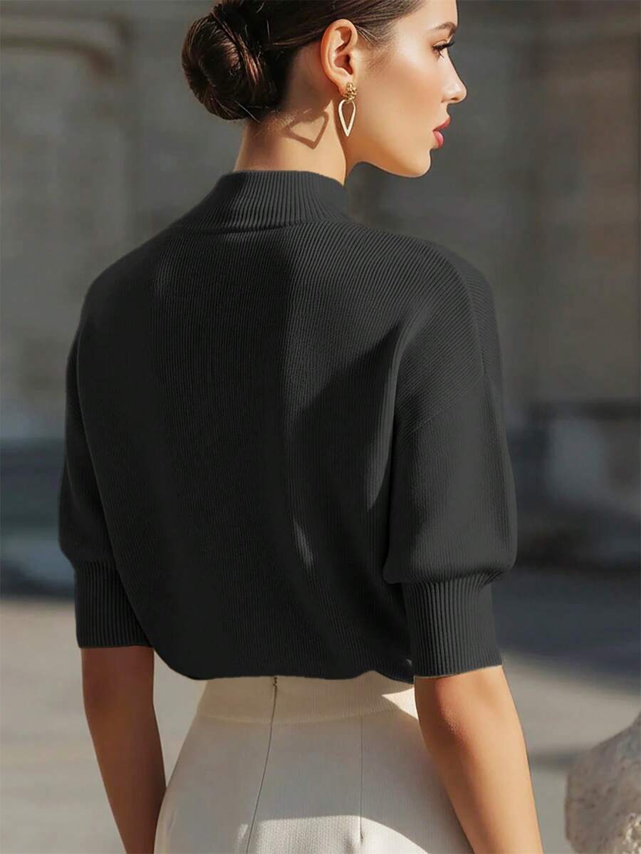 Sofia Ribbed Stand Collar Drop Shoulder Sweater - view 3