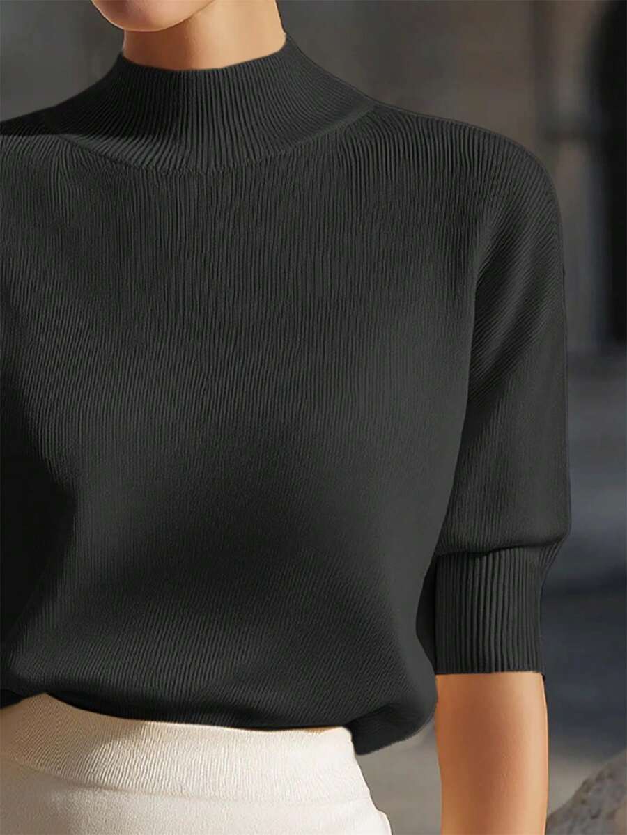Sofia Ribbed Stand Collar Drop Shoulder Sweater - view 4