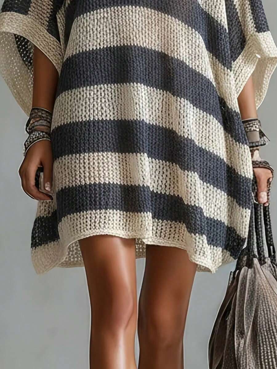 Olivia Striped Oversized V Neck Sweater Dress - view 5