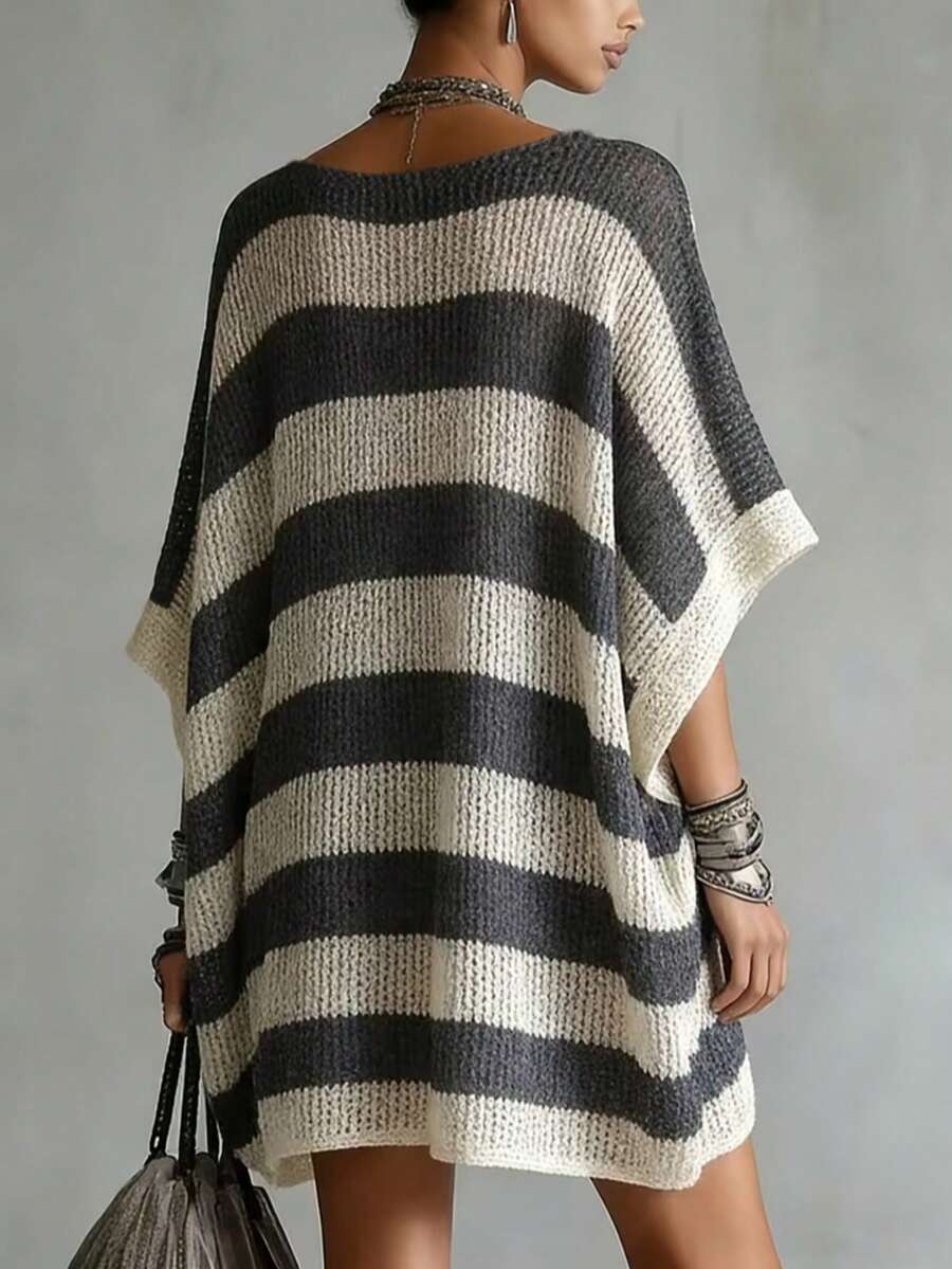 Olivia Striped Oversized V Neck Sweater Dress - view 2