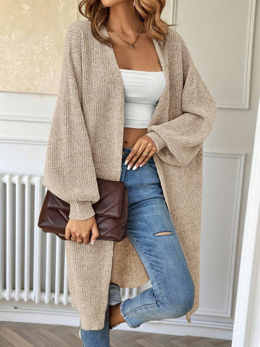 Nadia Open Front Batwing Sleeve Longline Cardigan - front view