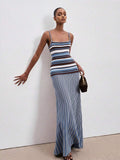 Beatrice Striped Pleated Sleeveless Maxi Dress - front view