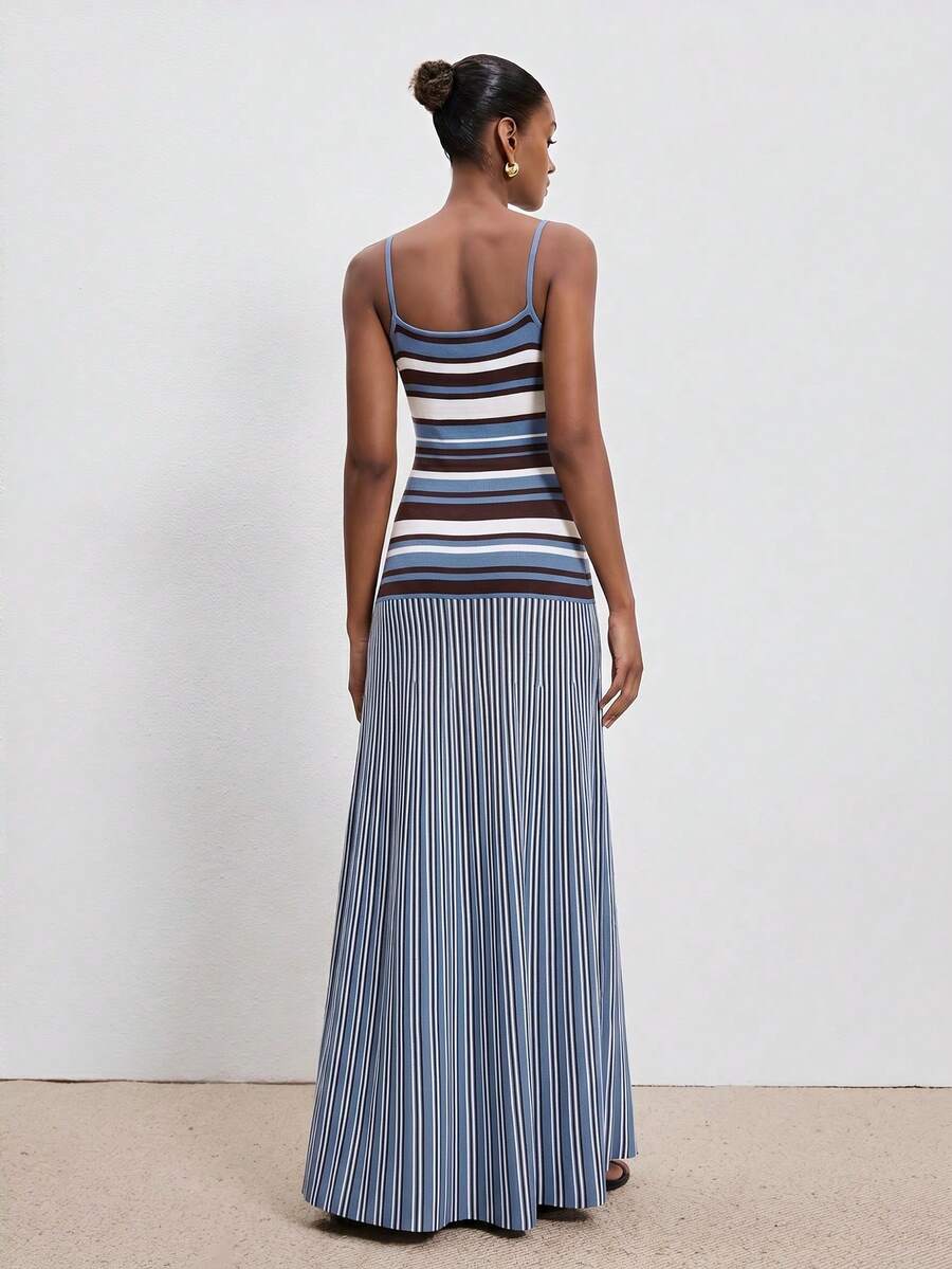 Beatrice Striped Pleated Sleeveless Maxi Dress - view 2