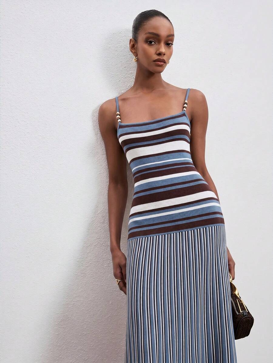 Beatrice Striped Pleated Sleeveless Maxi Dress - view 3