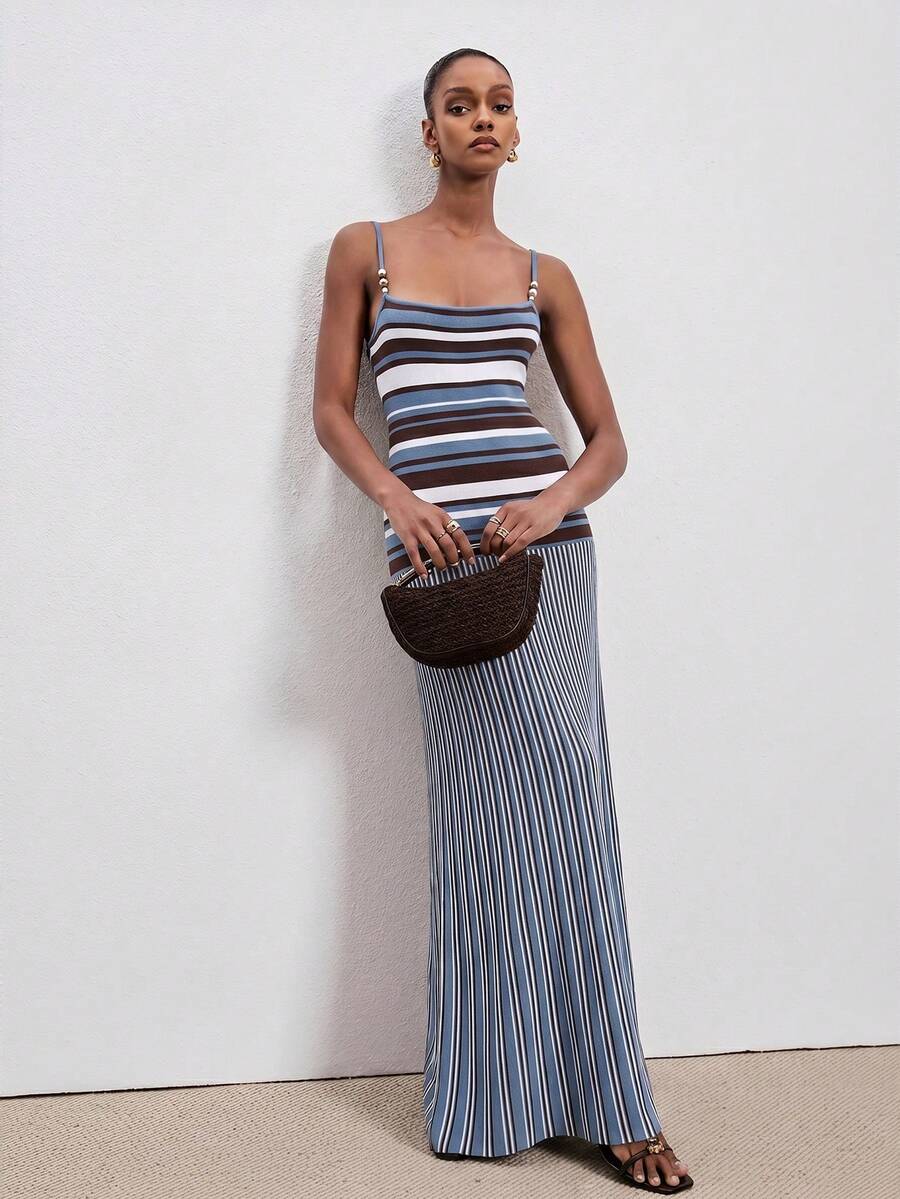 Beatrice Striped Pleated Sleeveless Maxi Dress - view 5