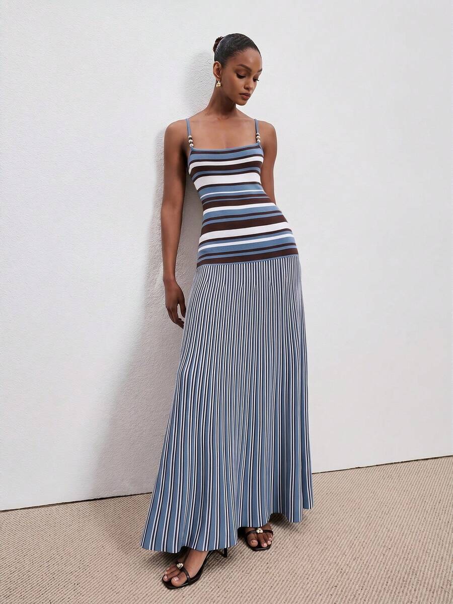 Beatrice Striped Pleated Sleeveless Maxi Dress - view 6