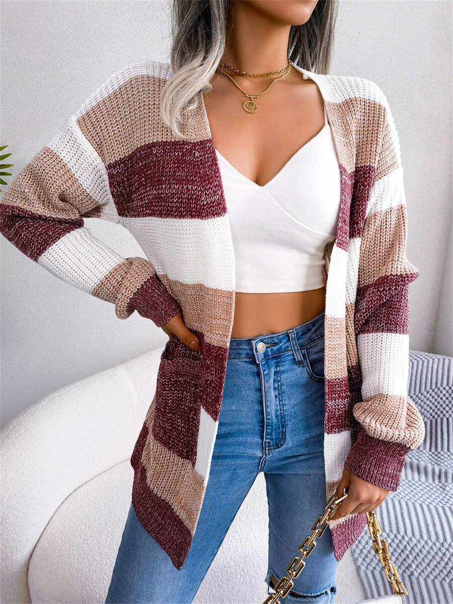 Rosalind | Striped Color-Block Open-Front Longline Cardigan