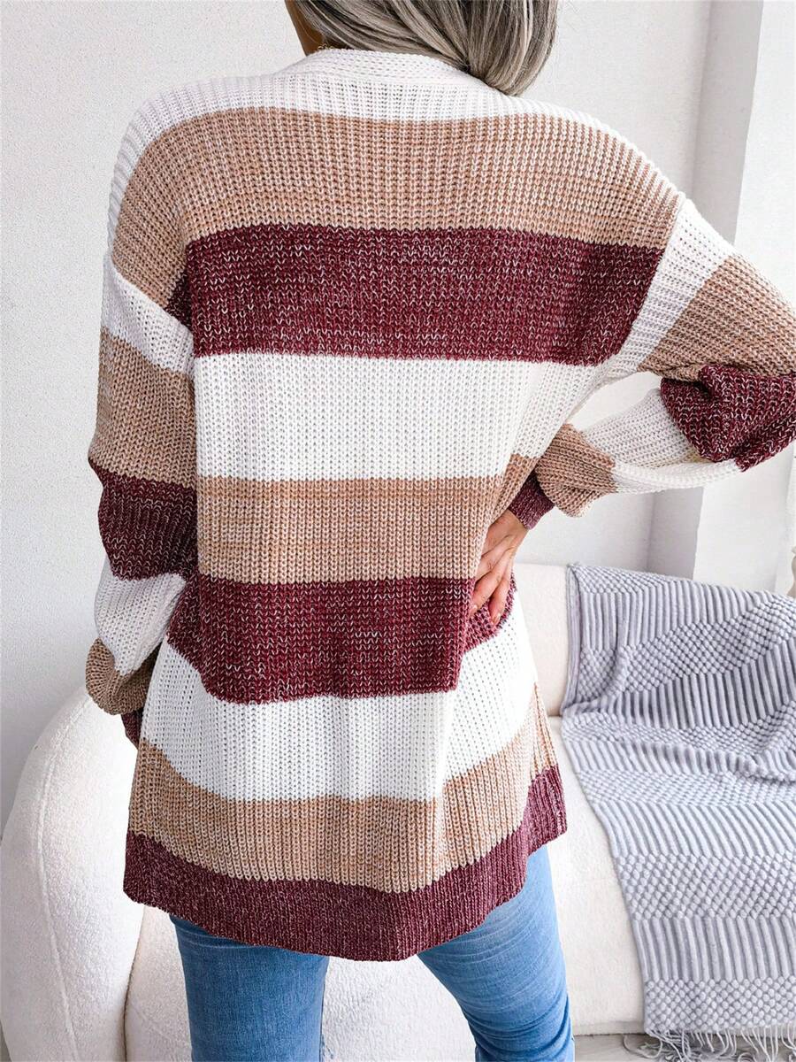 Rosalind | Striped Color-Block Open-Front Longline Cardigan