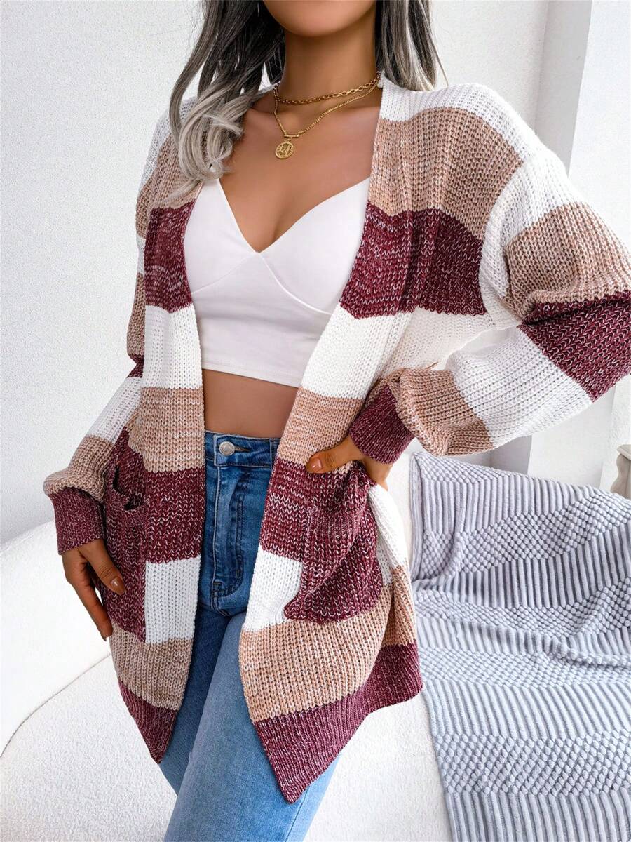 Rosalind | Striped Color-Block Open-Front Longline Cardigan