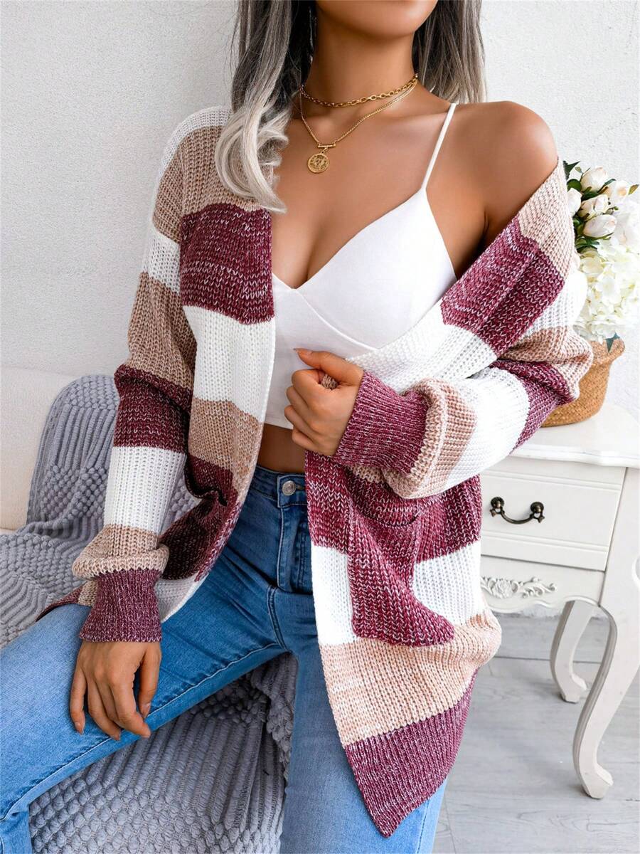 Rosalind | Striped Color-Block Open-Front Longline Cardigan