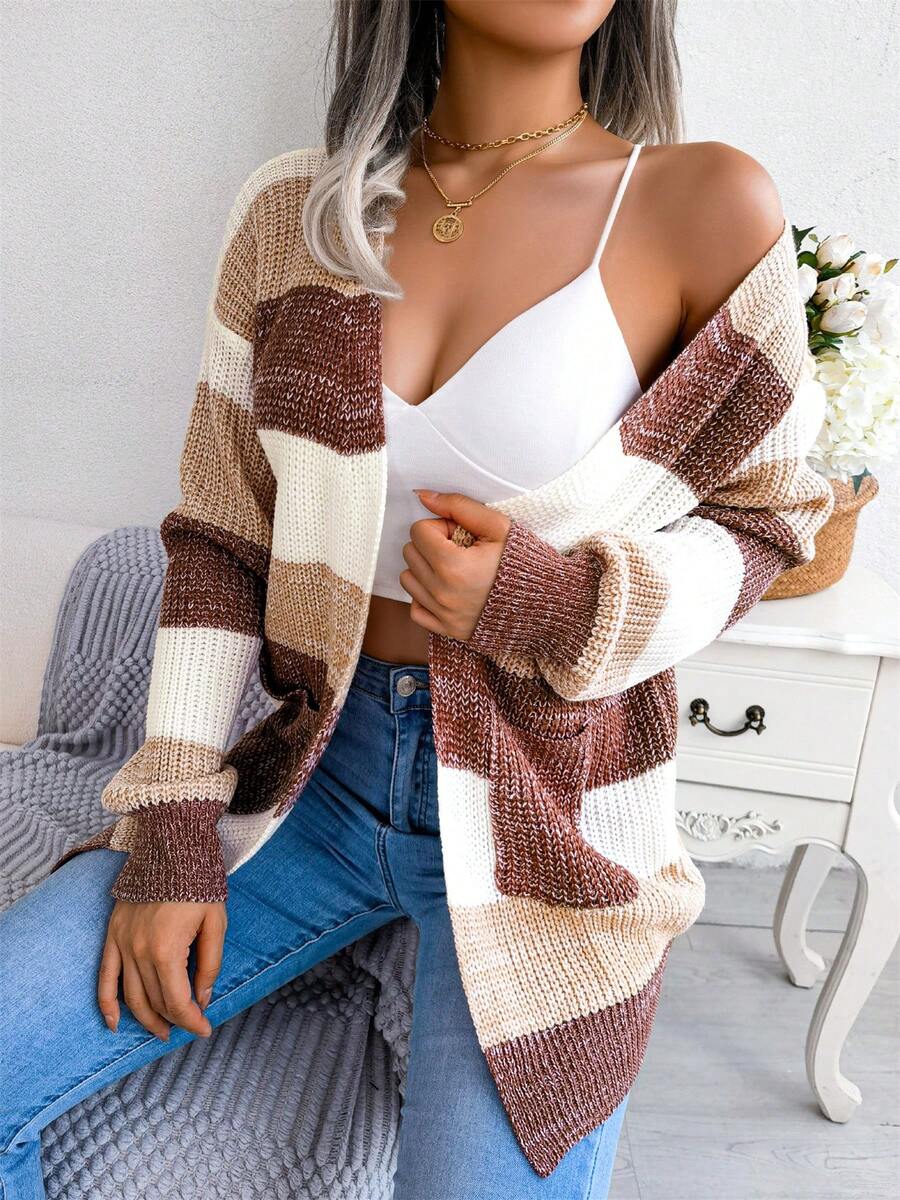 Rosalind | Striped Color-Block Open-Front Longline Cardigan