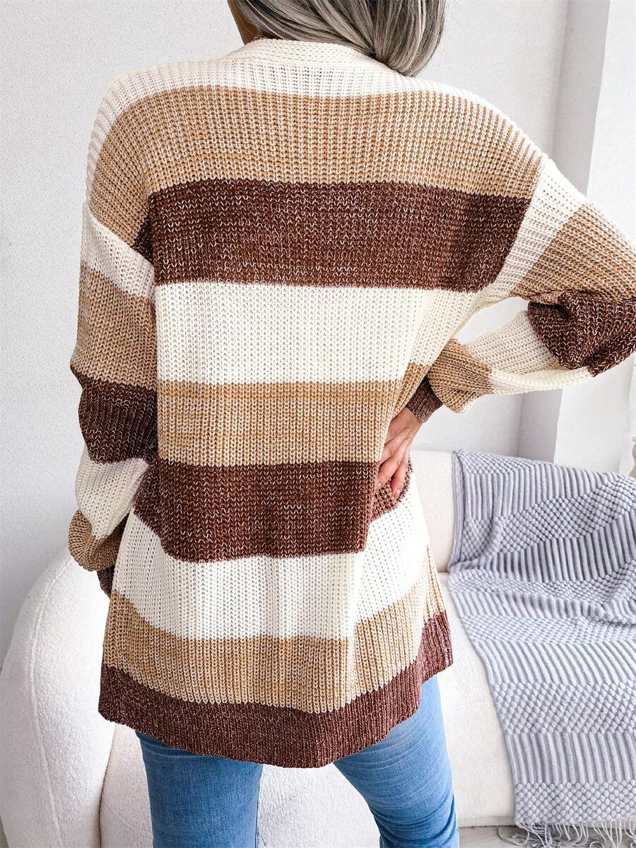 Rosalind | Striped Color-Block Open-Front Longline Cardigan