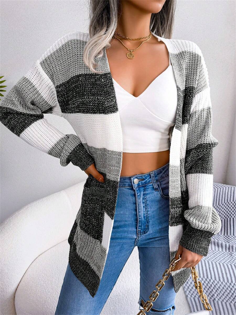 Rosalind | Striped Color-Block Open-Front Longline Cardigan