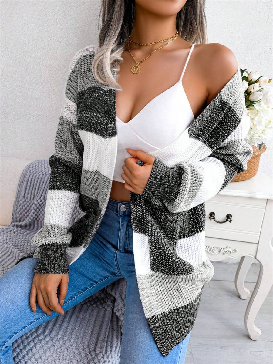 Rosalind | Striped Color-Block Open-Front Longline Cardigan