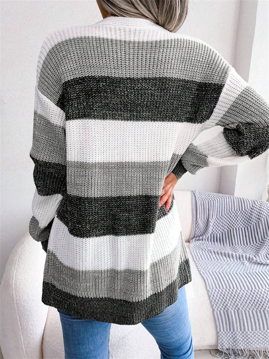 Rosalind | Striped Color-Block Open-Front Longline Cardigan