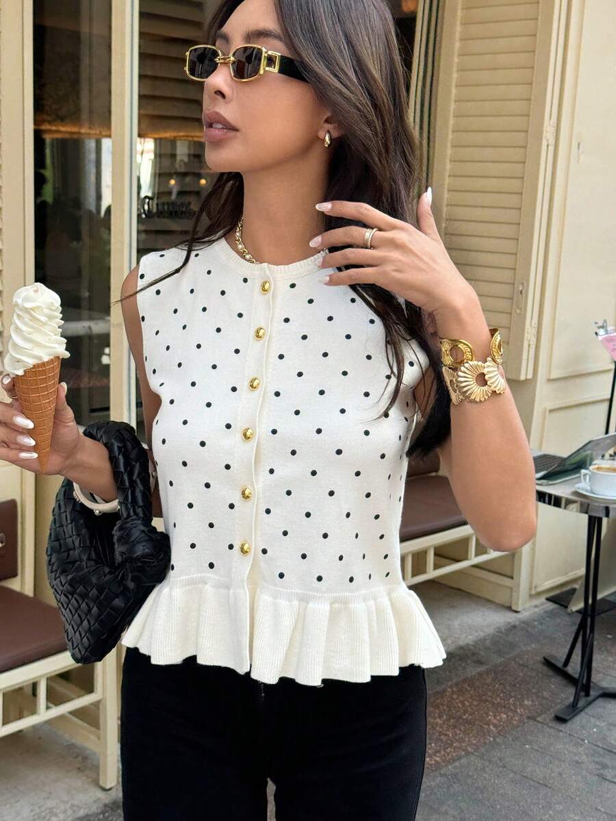 Chloe Peplum Button Front Sleeveless Blouse - view 2