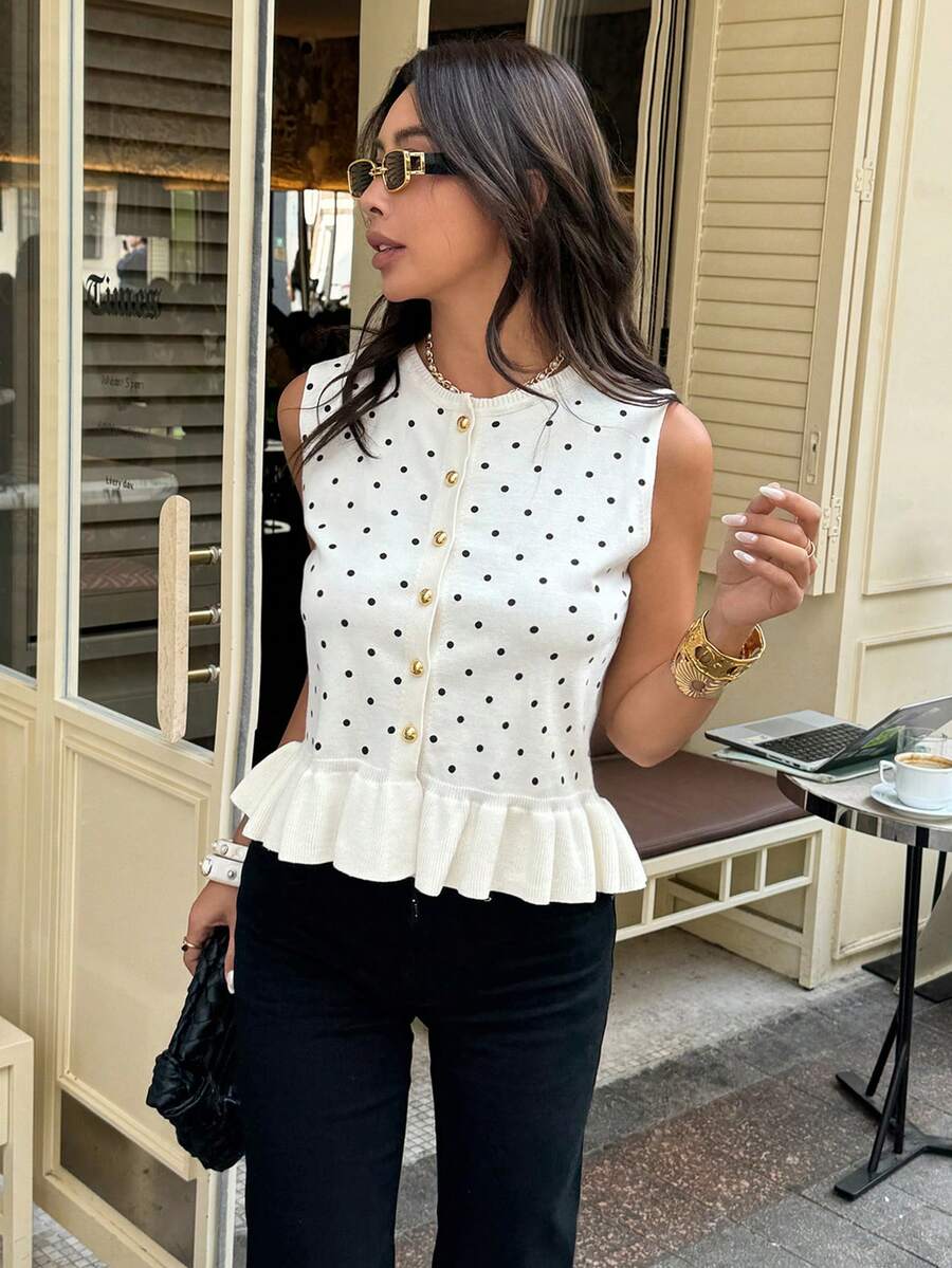 Chloe Peplum Button Front Sleeveless Blouse - view 4