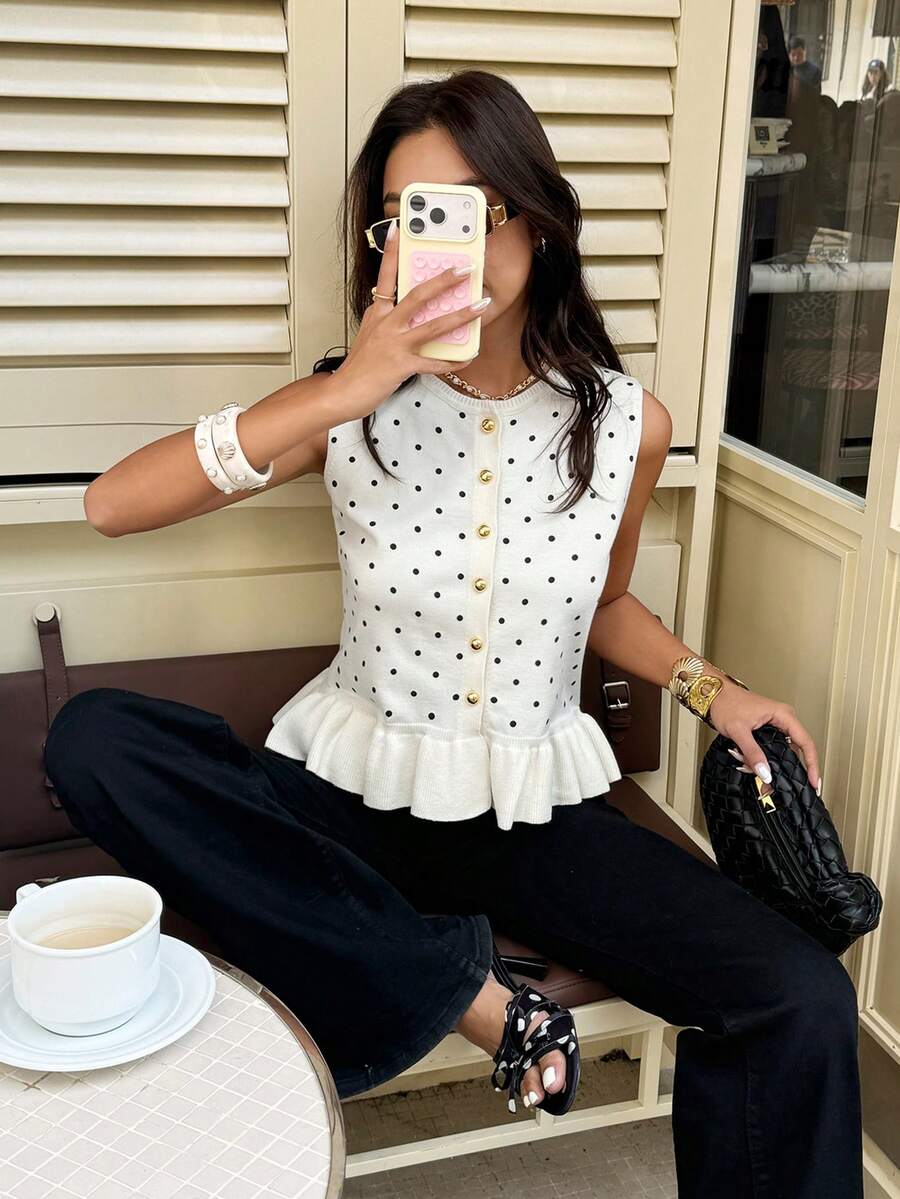 Chloe Peplum Button Front Sleeveless Blouse - view 5