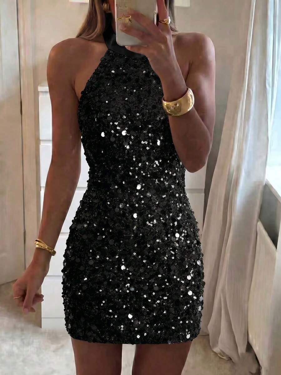 Reese Sequin Halter Neck Mini Dress - view 13