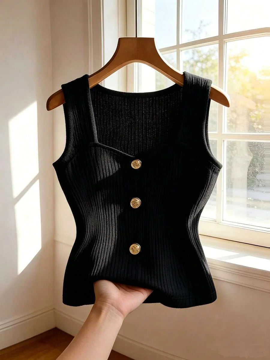 Lara Ribbed Sleeveless Button Front Shirt - view 4