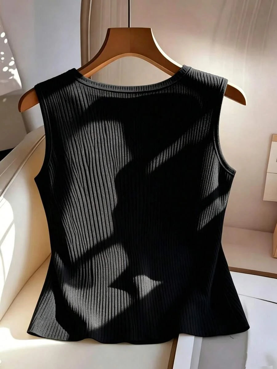 Lara Ribbed Sleeveless Button Front Shirt - view 5