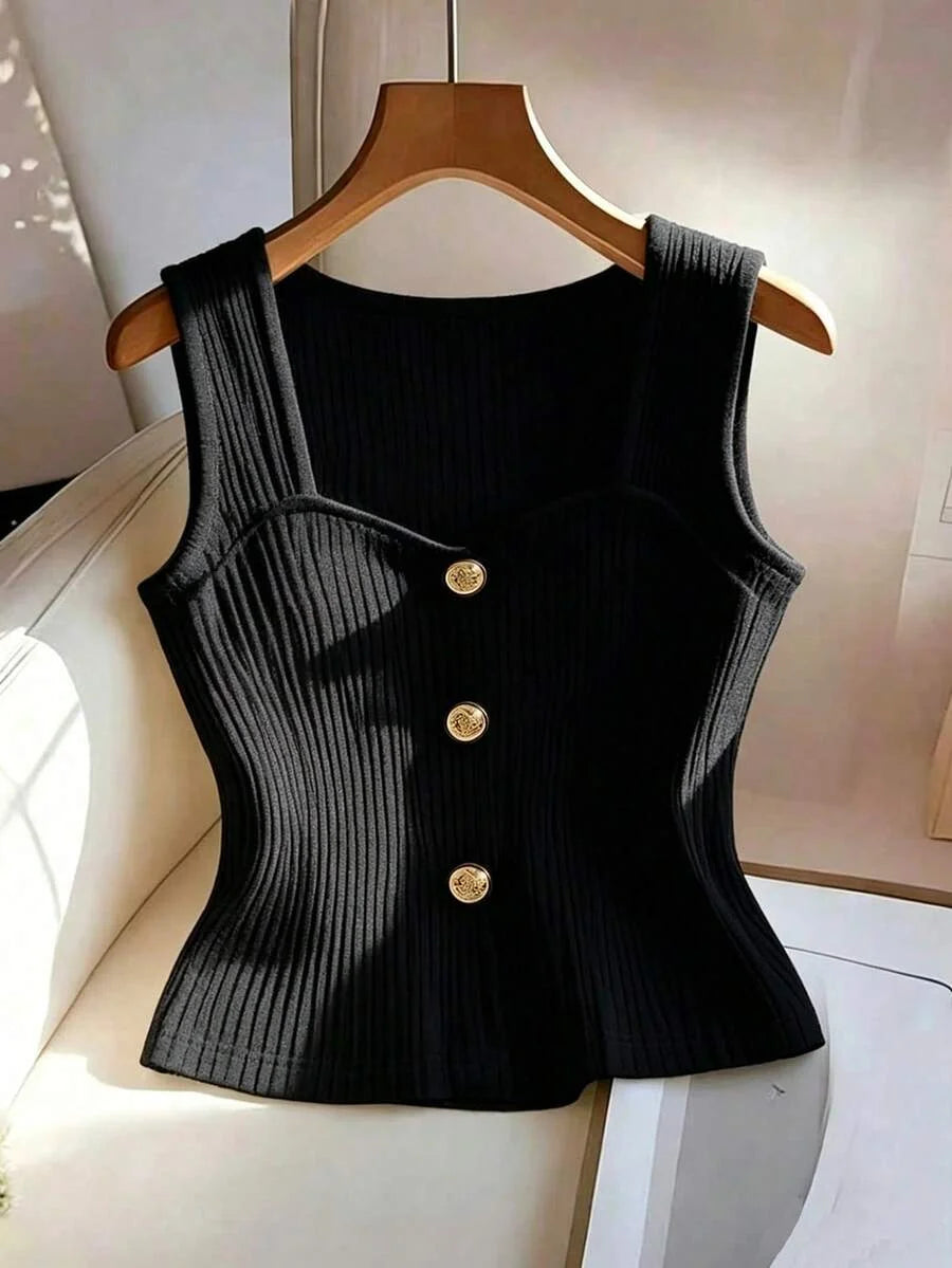 Lara Ribbed Sleeveless Button Front Shirt - view 7