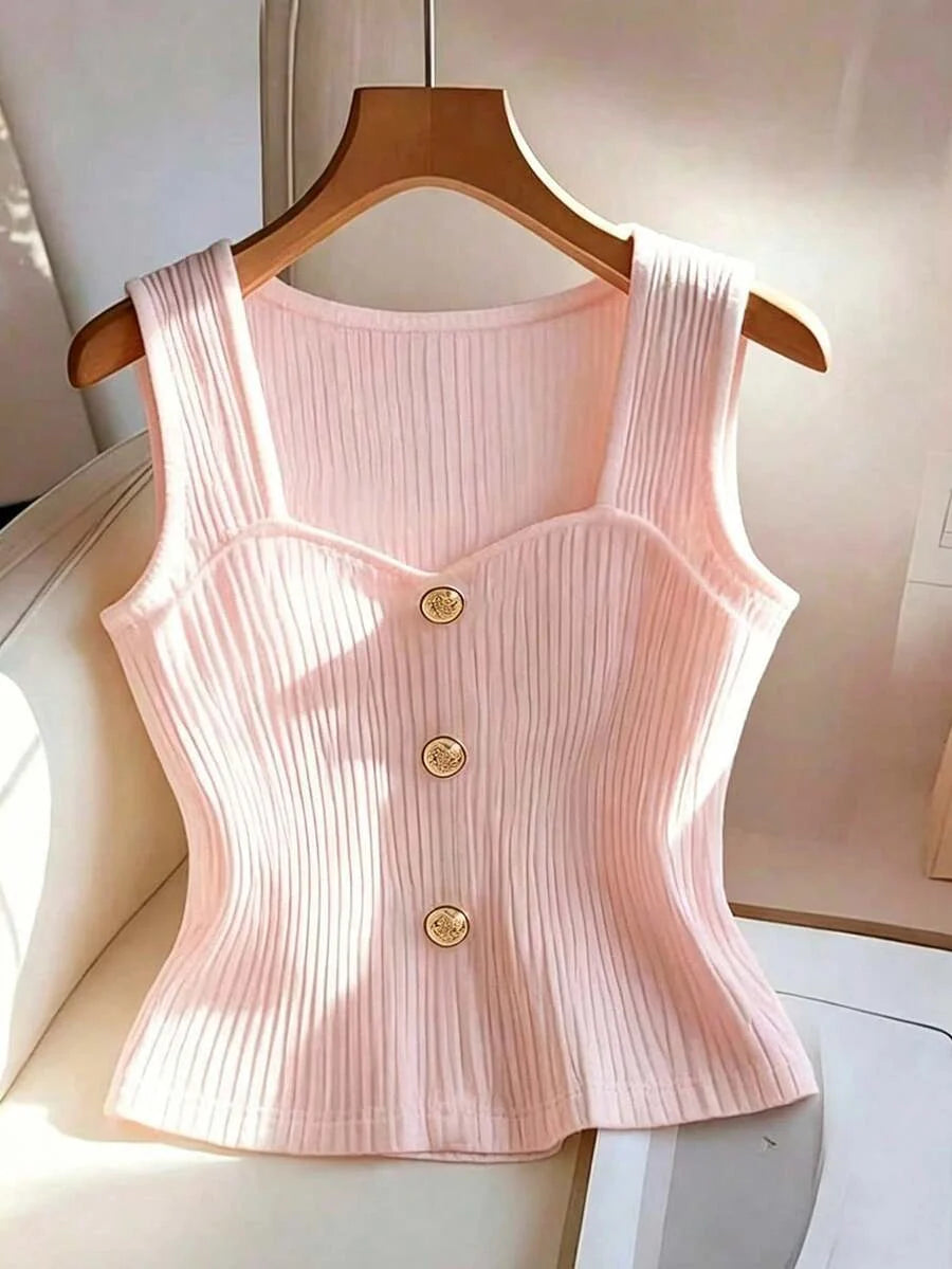 Lara Ribbed Sleeveless Button Front Shirt - view 13