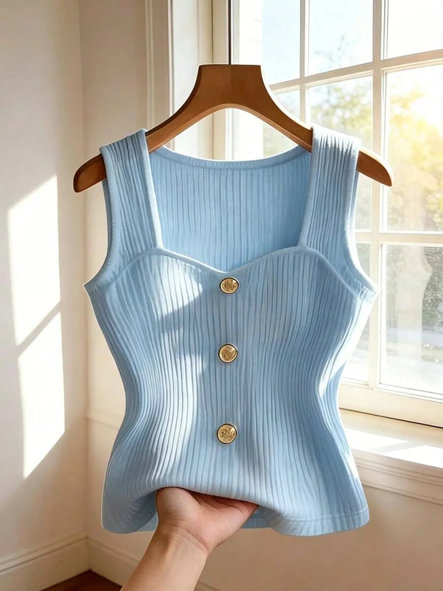 Lara Ribbed Sleeveless Button Front Shirt - view 8