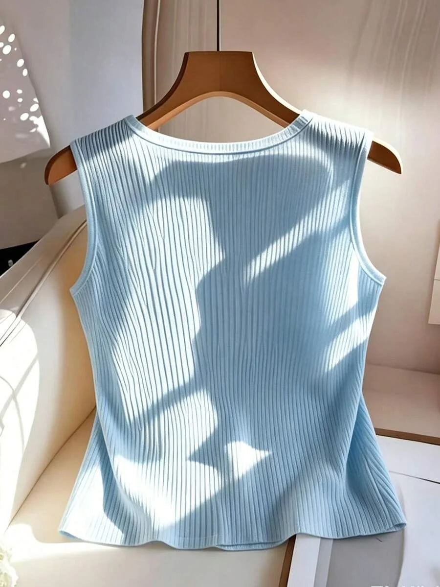 Lara Ribbed Sleeveless Button Front Shirt - view 9