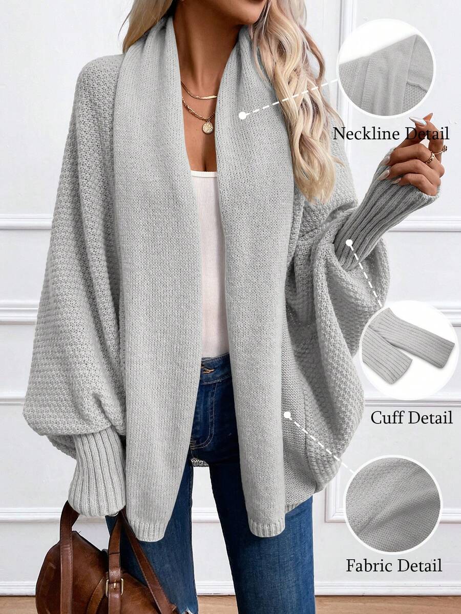 Mila Waffle Shawl Collar Batwing Sleeve Cardigan - view 2