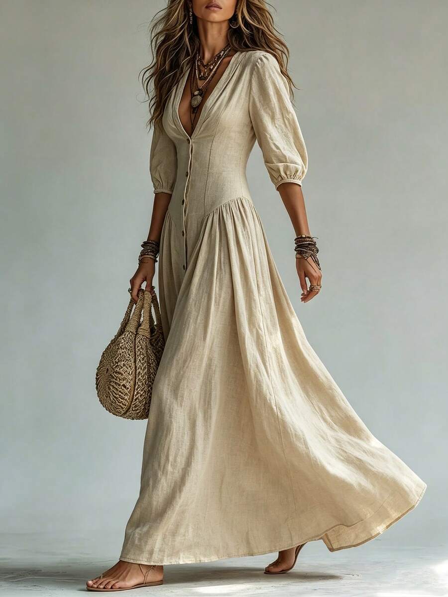 Eloise V Neck Puff Sleeve Maxi Dress - view 3