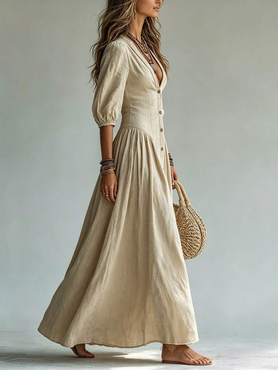 Eloise V Neck Puff Sleeve Maxi Dress - view 4